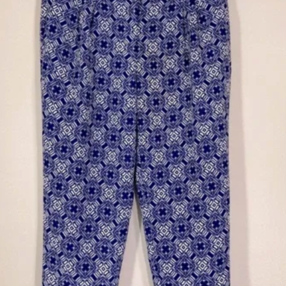 J. Crew Medallion Print Cropped Pants 2 Navy White Grecian Tiles Bohemian Floral